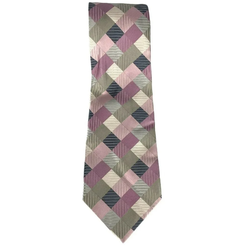 Geoffrey Beene Silver Pink Purple Square Silk Tie